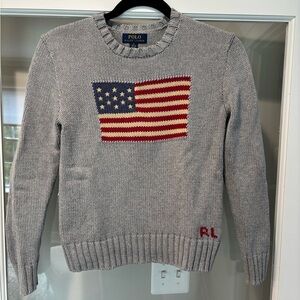 Polo Ralph Lauren Gray Sweater with American Flag - boys or girls